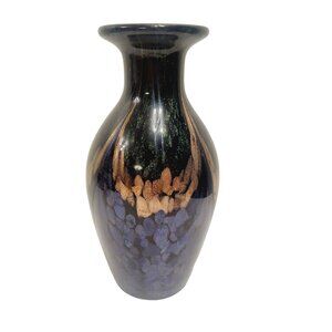 Vtg Pier 1 Vase With Metallic Gold & Blue Swirl Design